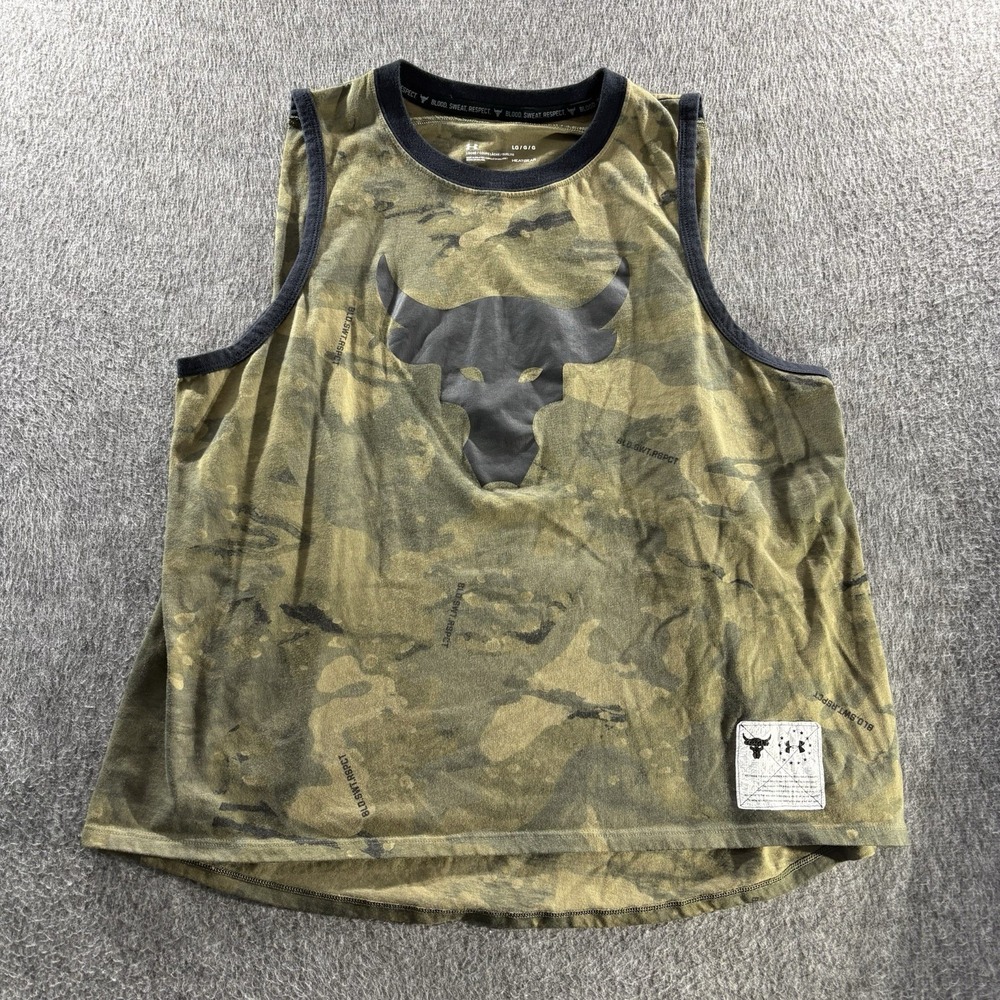 Under Armour Project Rock Womens Tank Top Large Heatgear Brahma Bull Camo
